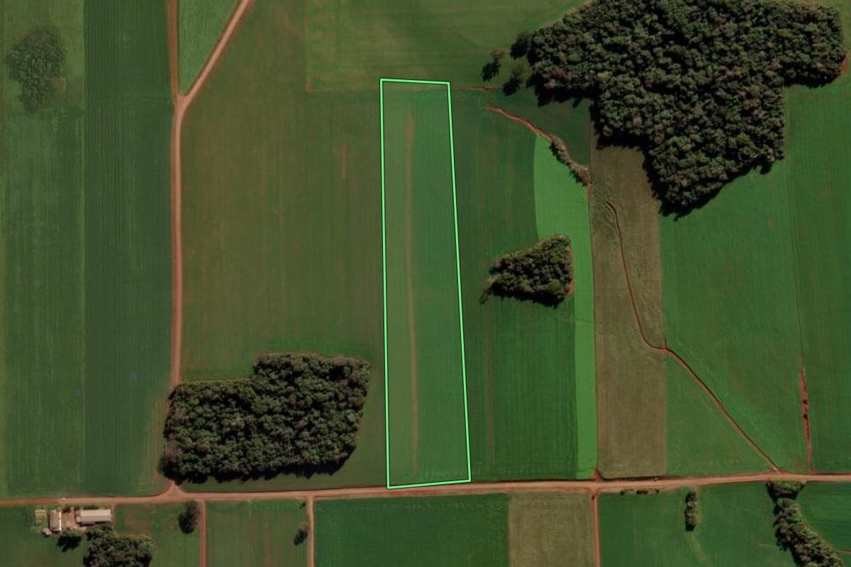 Imagem de satélite do imóvel rural em Fortaleza dos Valos (RS), com o contorno declarado no CAR desenhado por cima.