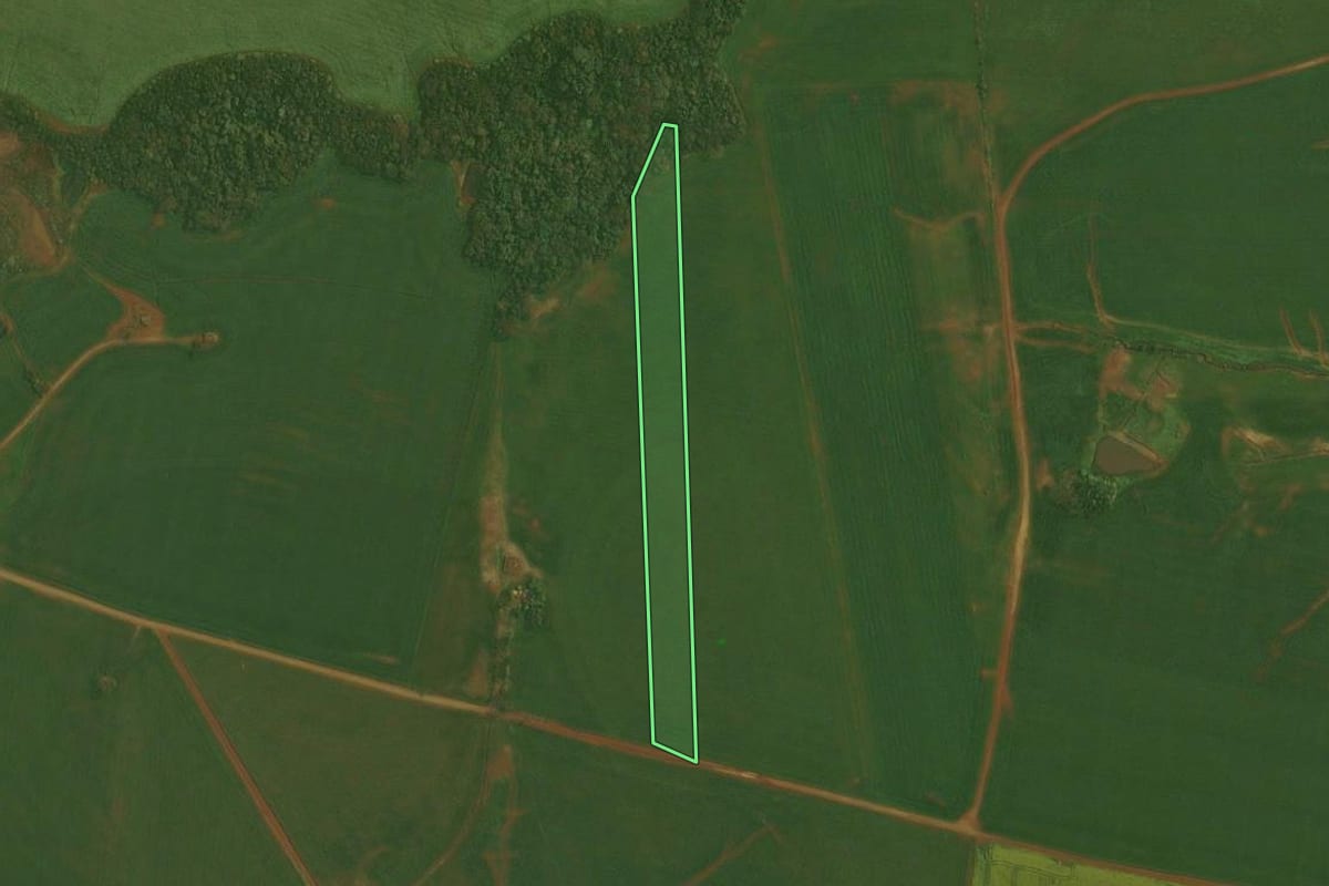 Imagem de satélite do imóvel rural em Fortaleza dos Valos (RS), com o contorno declarado no CAR desenhado por cima.