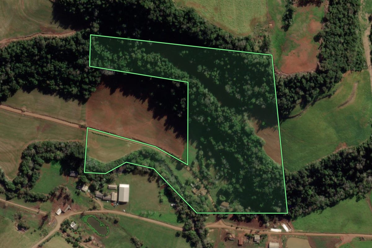 Imagem de satélite do imóvel rural em Frederico Westphalen (RS), com o contorno declarado no CAR desenhado por cima.