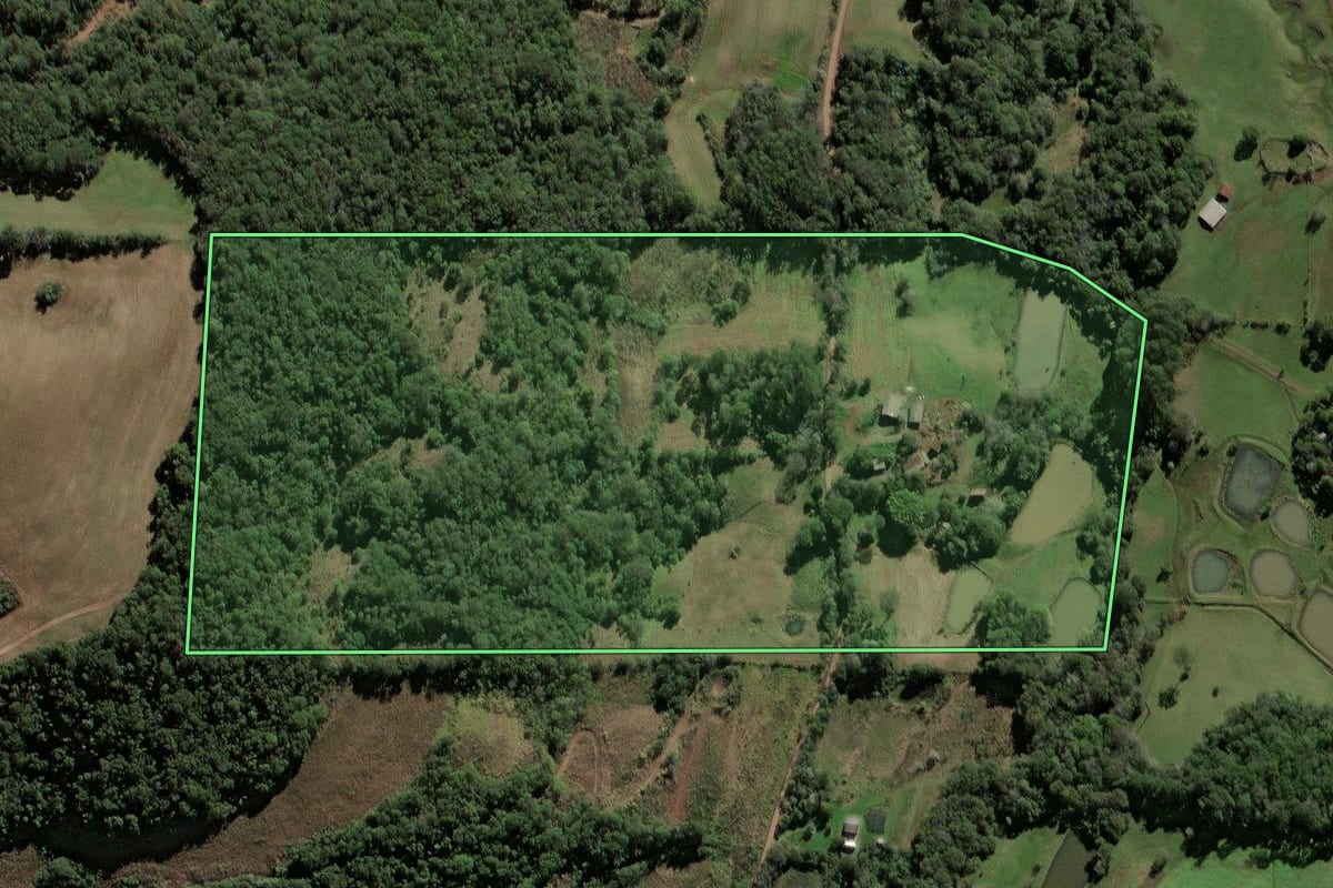 Imagem de satélite do imóvel rural em Frederico Westphalen (RS), com o contorno declarado no CAR desenhado por cima.
