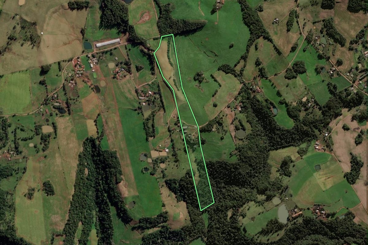 Imagem de satélite do imóvel rural em Frederico Westphalen (RS), com o contorno declarado no CAR desenhado por cima.