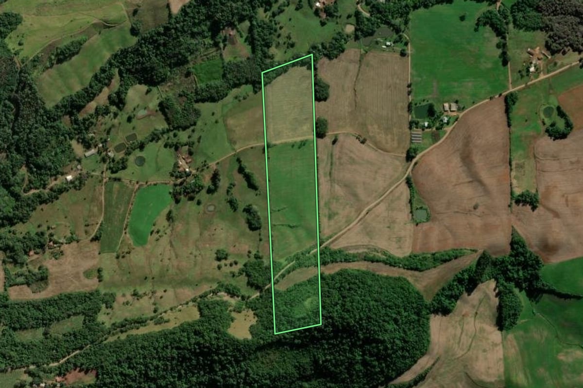 Imagem de satélite do imóvel rural em Frederico Westphalen (RS), com o contorno declarado no CAR desenhado por cima.