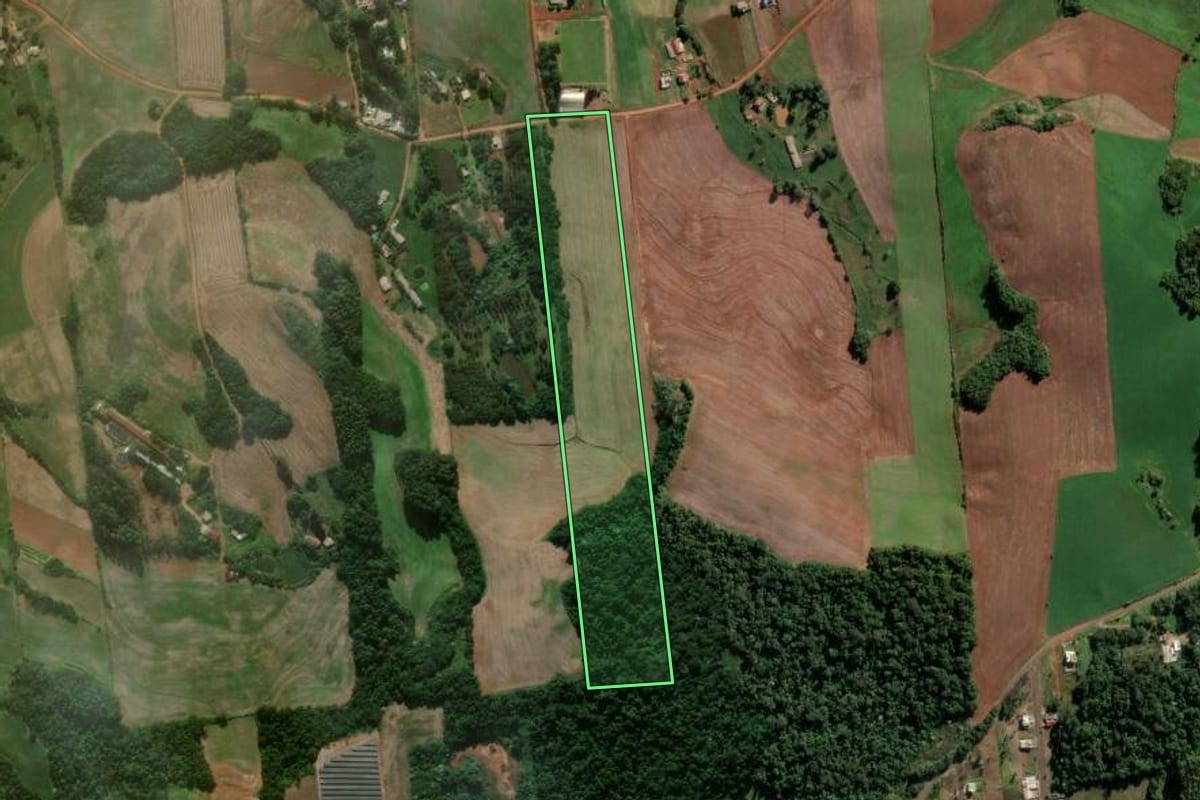 Imagem de satélite do imóvel rural em Frederico Westphalen (RS), com o contorno declarado no CAR desenhado por cima.
