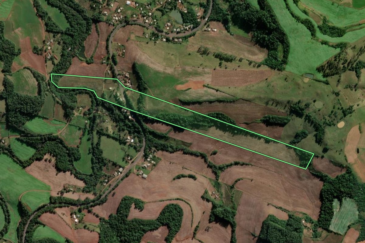 Imagem de satélite do imóvel rural em Frederico Westphalen (RS), com o contorno declarado no CAR desenhado por cima.