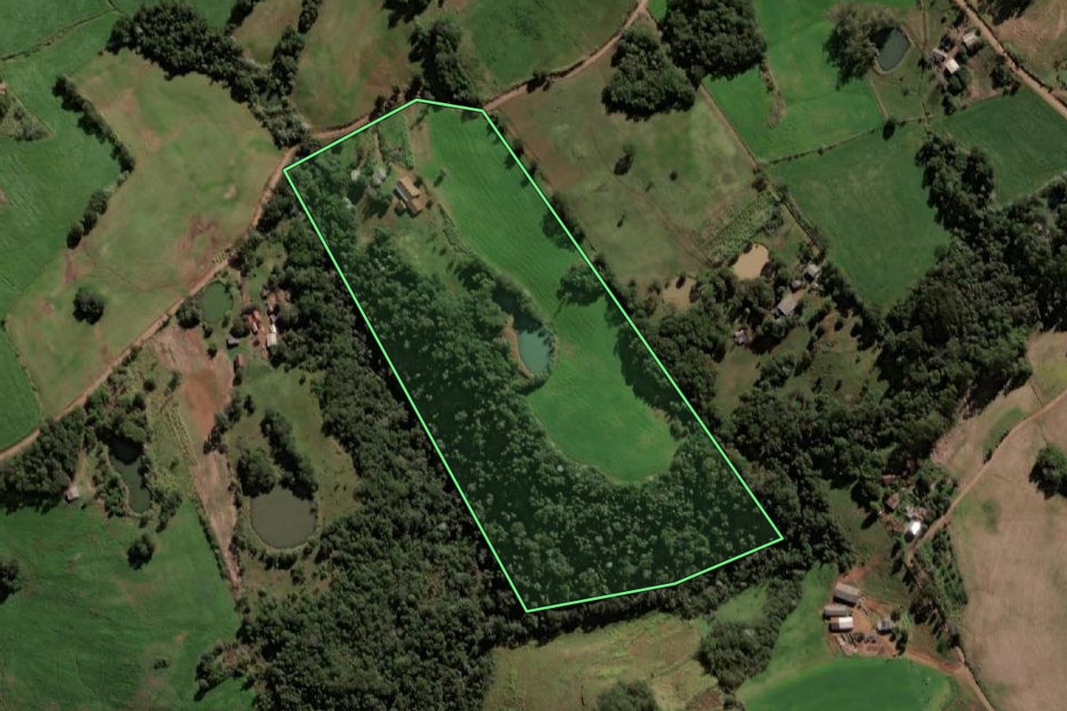 Imagem de satélite do imóvel rural em Frederico Westphalen (RS), com o contorno declarado no CAR desenhado por cima.