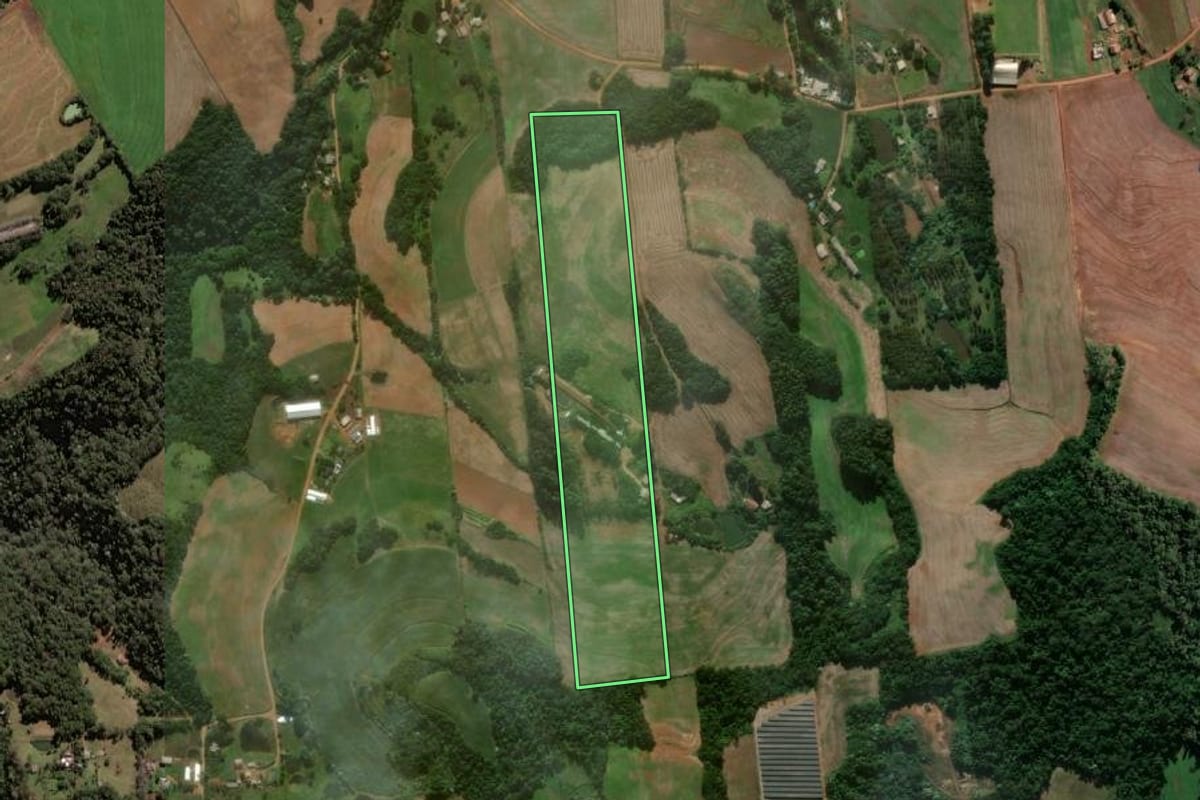 Imagem de satélite do imóvel rural em Frederico Westphalen (RS), com o contorno declarado no CAR desenhado por cima.