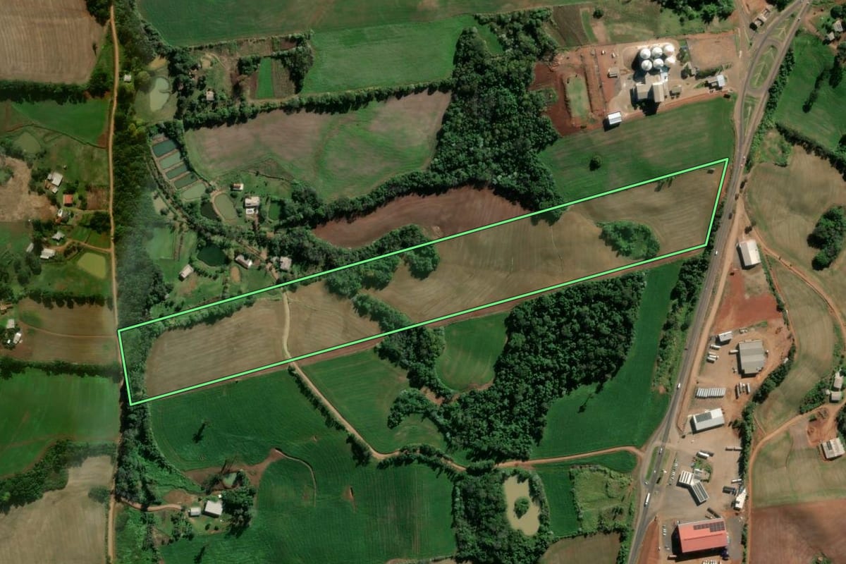 Imagem de satélite do imóvel rural em Frederico Westphalen (RS), com o contorno declarado no CAR desenhado por cima.