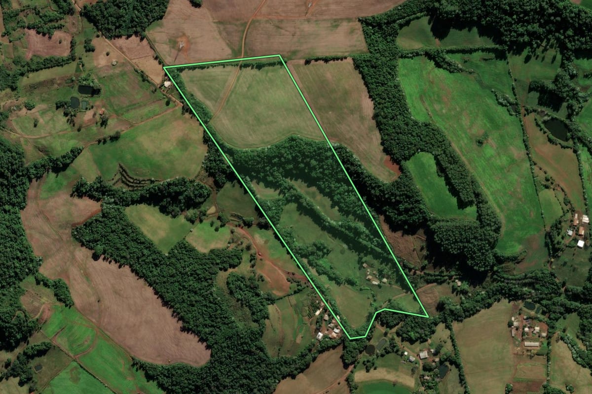 Imagem de satélite do imóvel rural em Frederico Westphalen (RS), com o contorno declarado no CAR desenhado por cima.