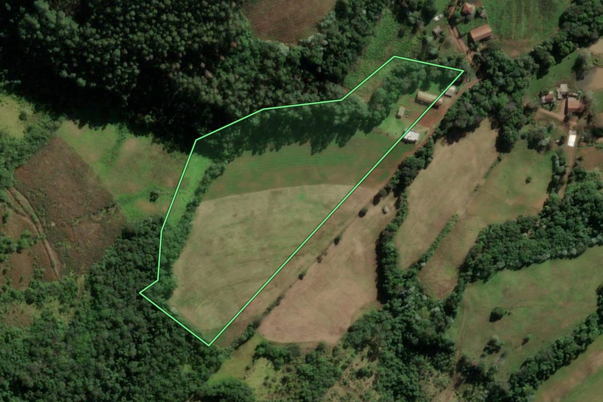 Imagem de satélite do imóvel rural em Frederico Westphalen (RS), com o contorno declarado no CAR desenhado por cima.