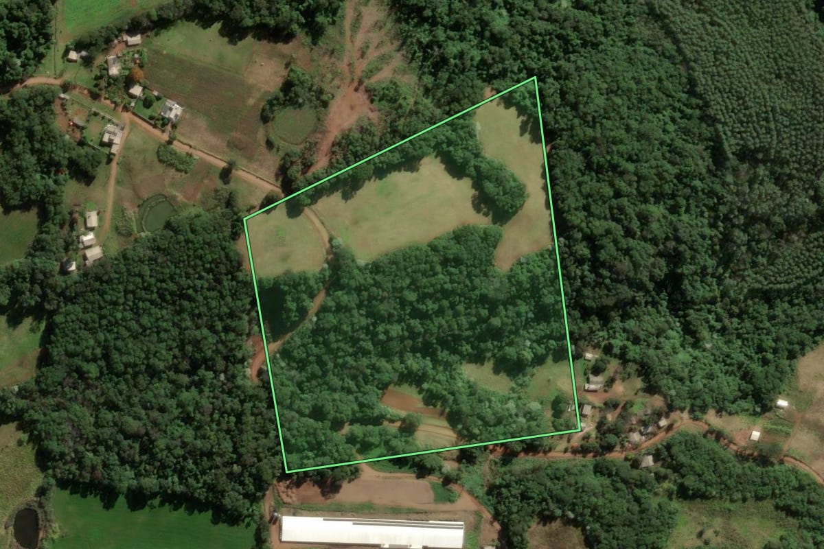 Imagem de satélite do imóvel rural em Frederico Westphalen (RS), com o contorno declarado no CAR desenhado por cima.