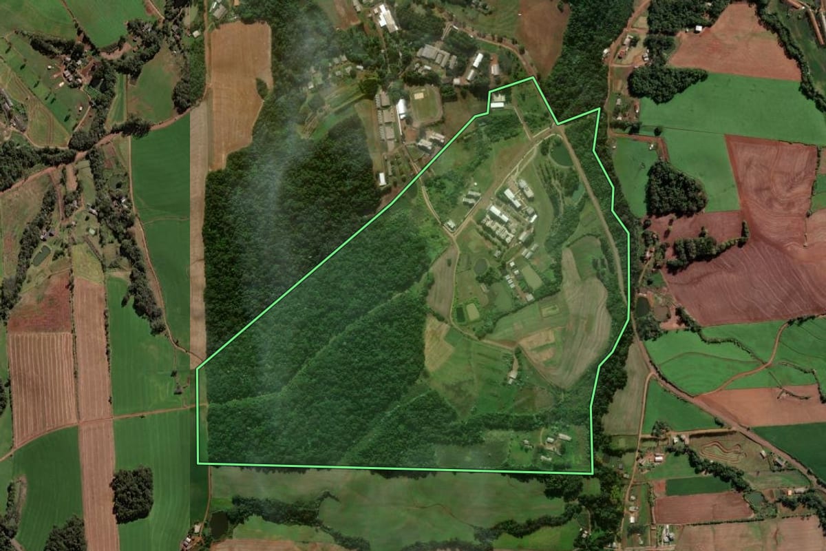 Imagem de satélite do imóvel rural em Frederico Westphalen (RS), com o contorno declarado no CAR desenhado por cima.