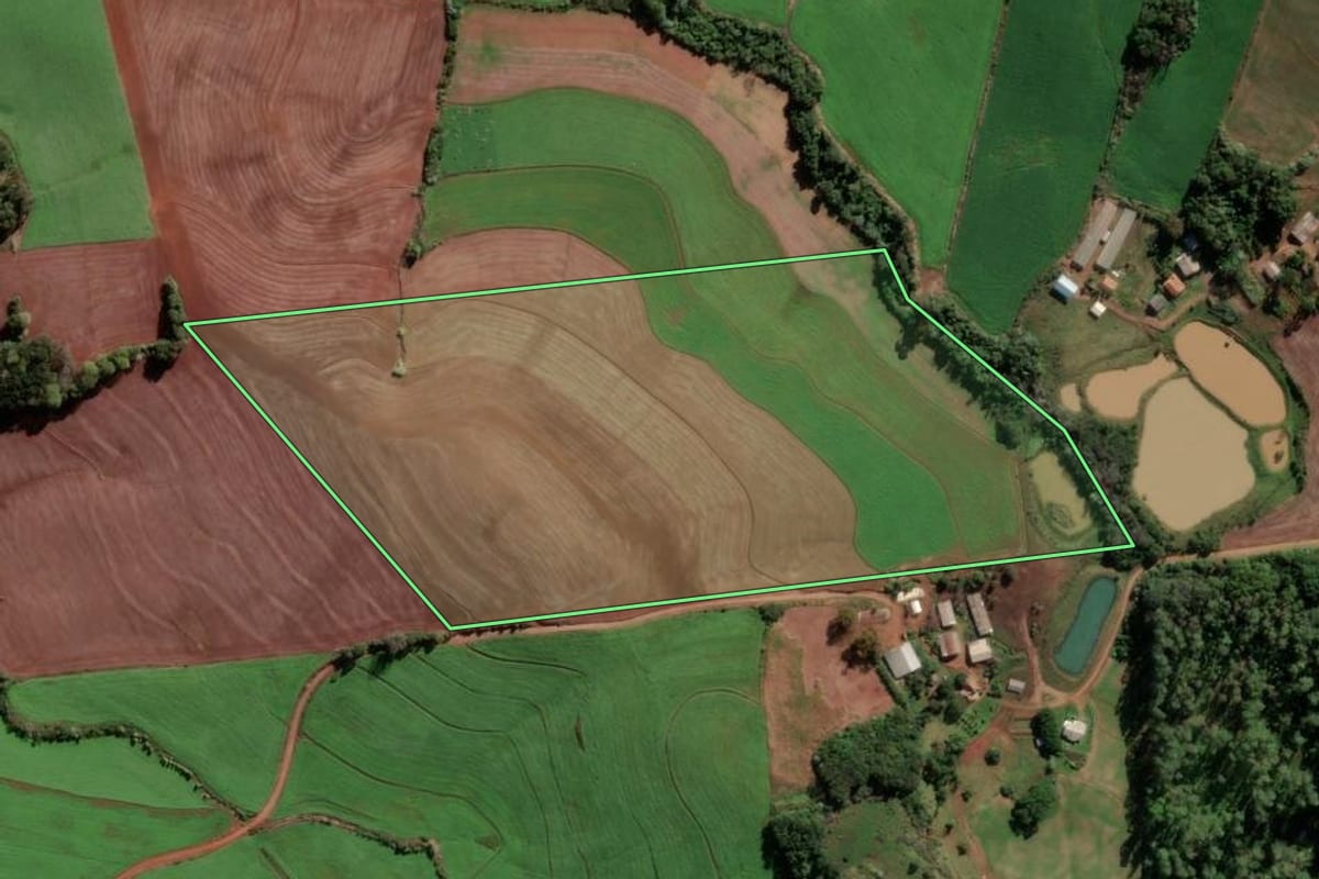 Imagem de satélite do imóvel rural em Frederico Westphalen (RS), com o contorno declarado no CAR desenhado por cima.