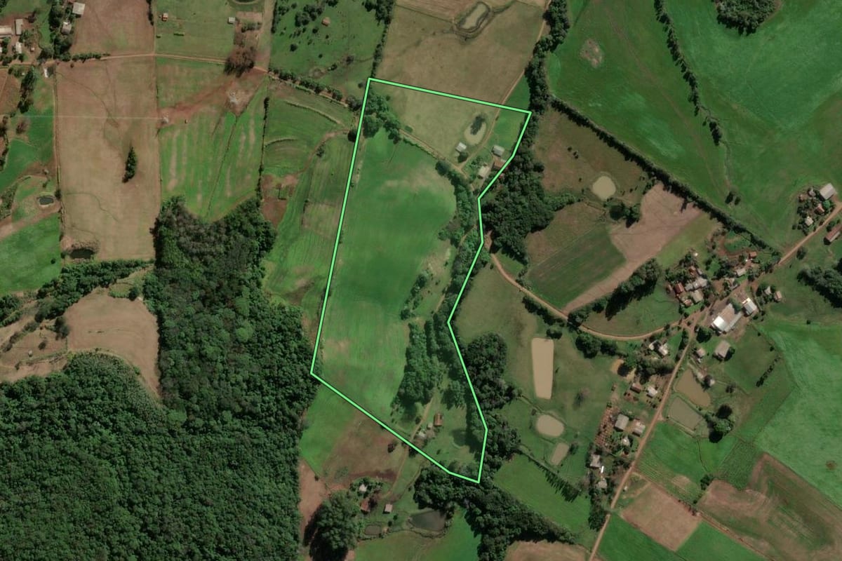 Imagem de satélite do imóvel rural em Frederico Westphalen (RS), com o contorno declarado no CAR desenhado por cima.