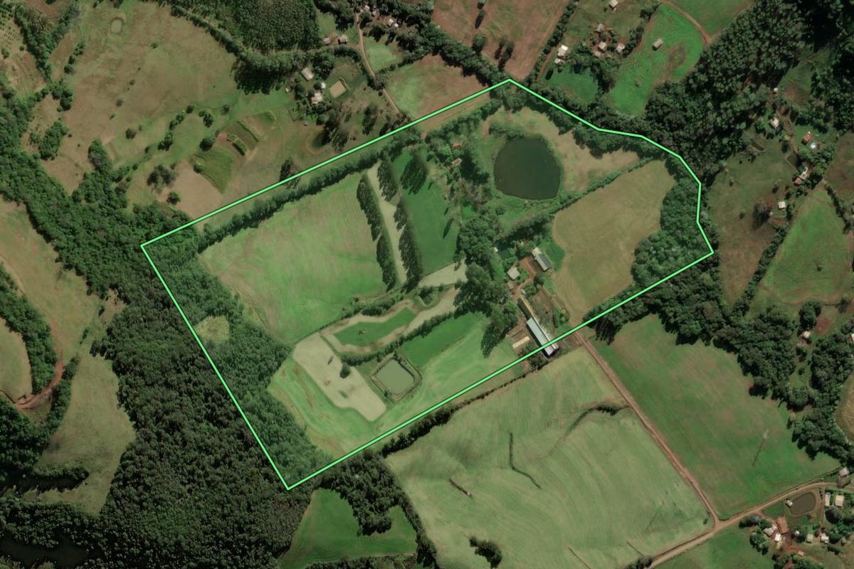 Imagem de satélite do imóvel rural em Frederico Westphalen (RS), com o contorno declarado no CAR desenhado por cima.