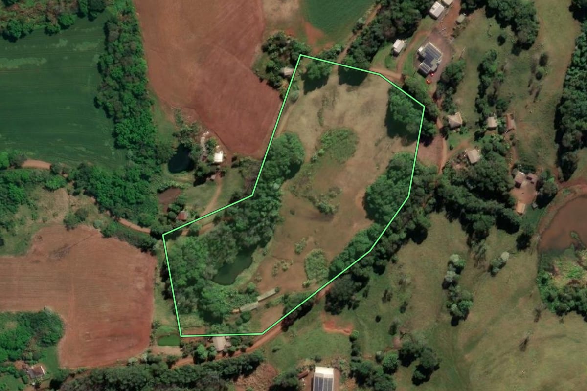 Imagem de satélite do imóvel rural em Frederico Westphalen (RS), com o contorno declarado no CAR desenhado por cima.