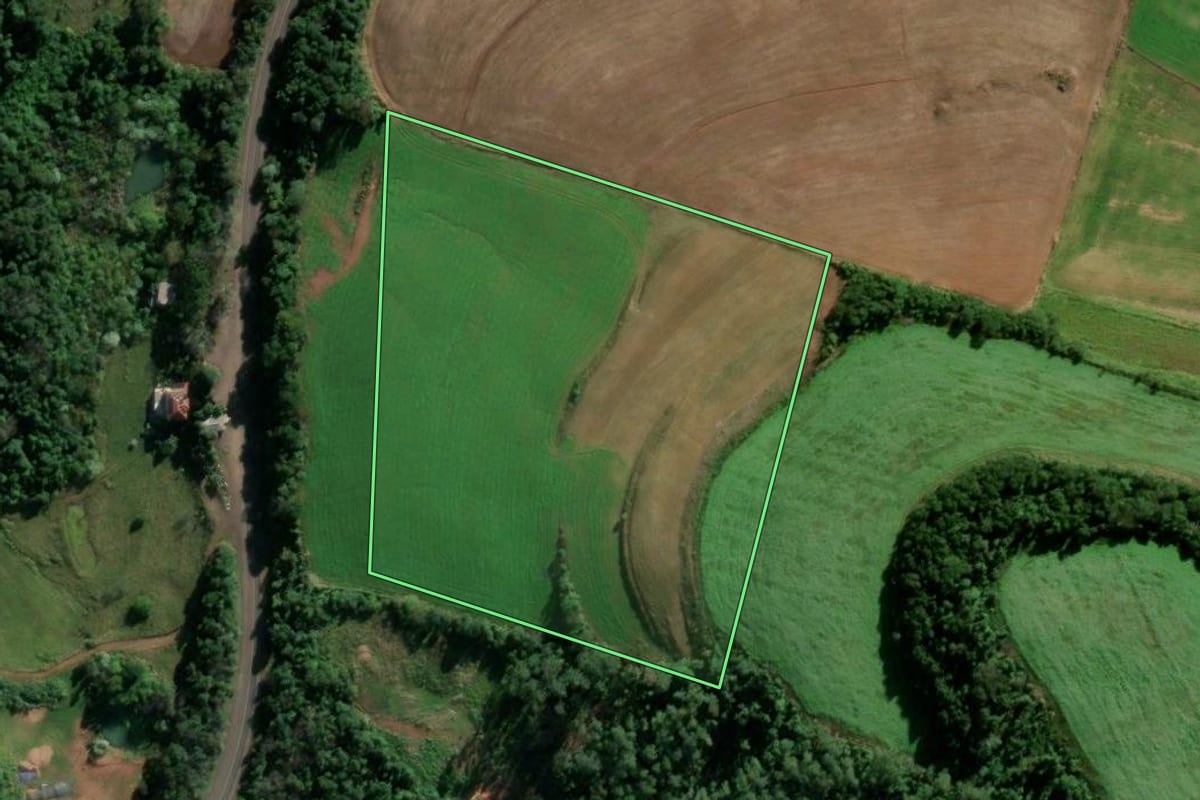 Imagem de satélite do imóvel rural em Frederico Westphalen (RS), com o contorno declarado no CAR desenhado por cima.