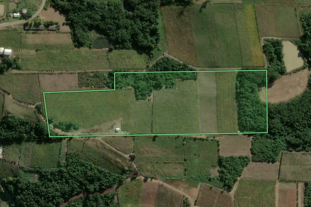 Imagem de satélite do imóvel rural em Garibaldi (RS), com o contorno declarado no CAR desenhado por cima.