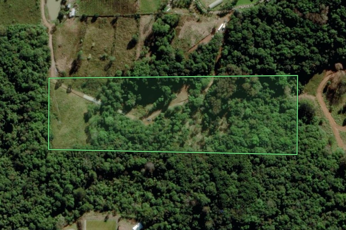 Imagem de satélite do imóvel rural em Garibaldi (RS), com o contorno declarado no CAR desenhado por cima.