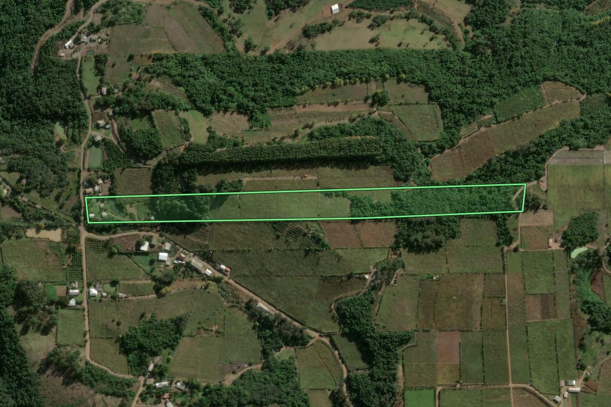 Imagem de satélite do imóvel rural em Garibaldi (RS), com o contorno declarado no CAR desenhado por cima.