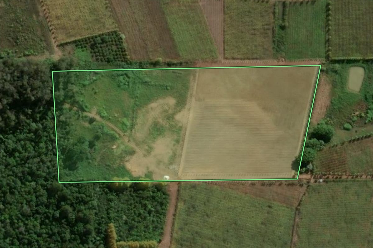 Imagem de satélite do imóvel rural em Garibaldi (RS), com o contorno declarado no CAR desenhado por cima.