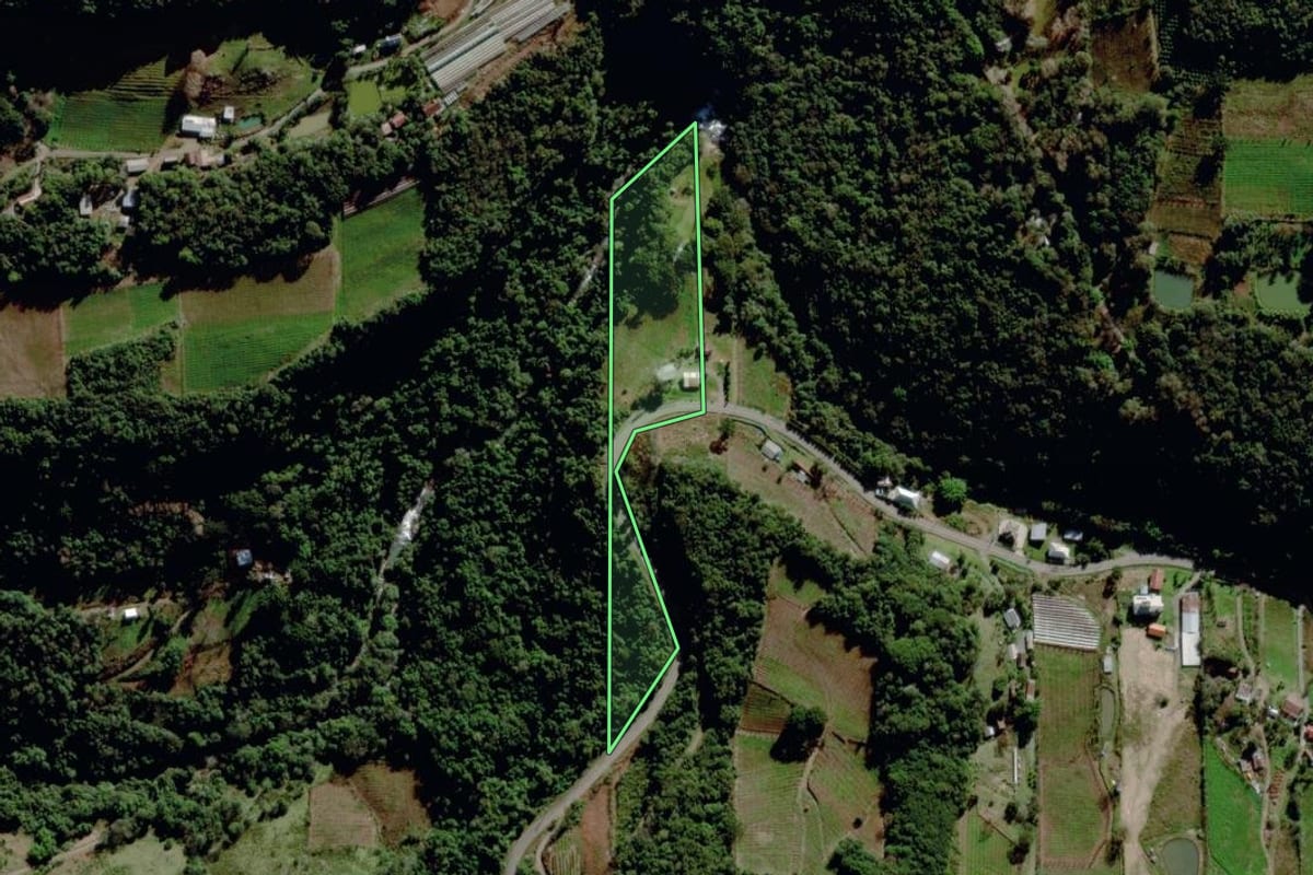 Imagem de satélite do imóvel rural em Garibaldi (RS), com o contorno declarado no CAR desenhado por cima.