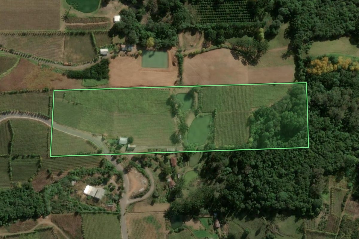 Imagem de satélite do imóvel rural em Garibaldi (RS), com o contorno declarado no CAR desenhado por cima.