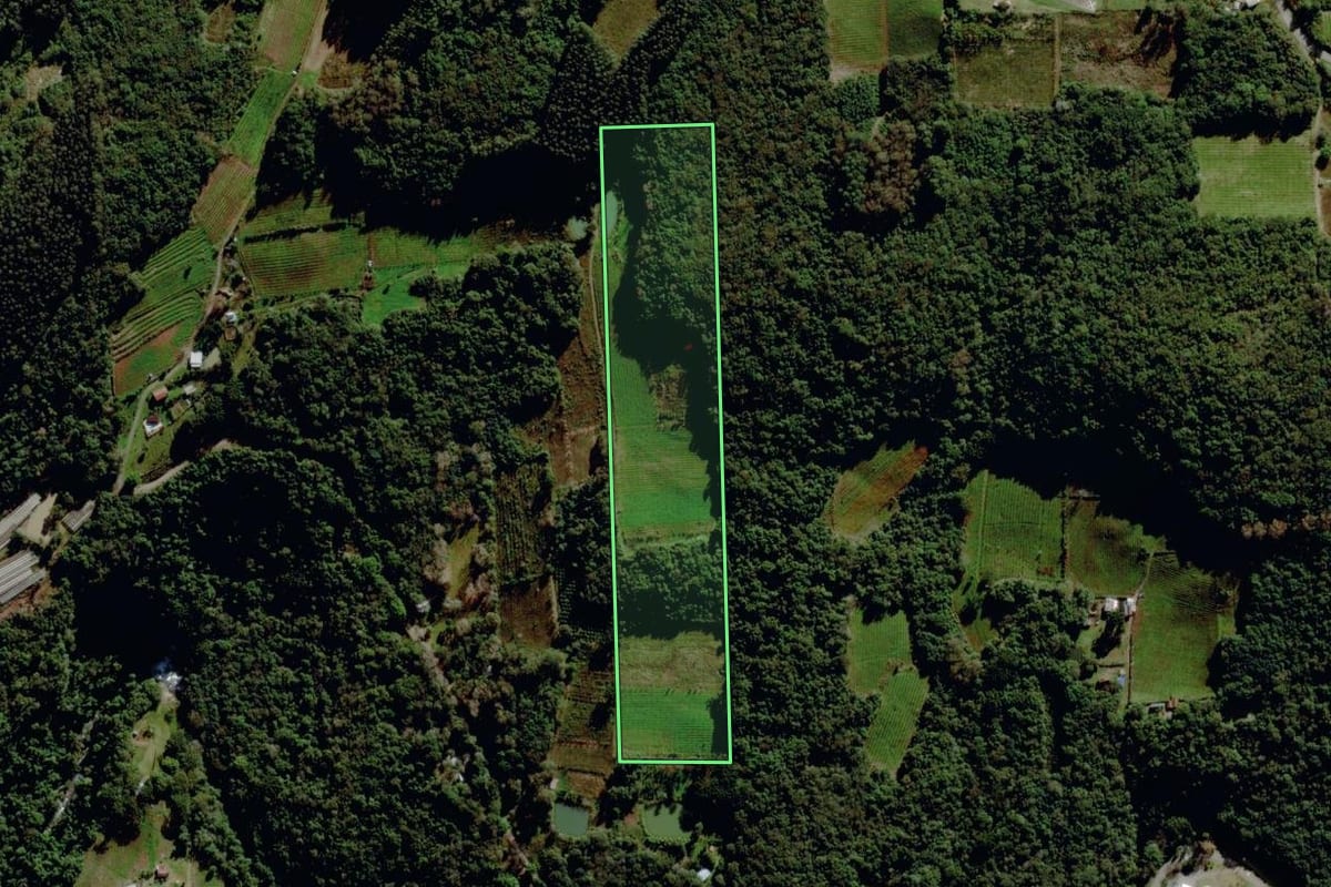 Imagem de satélite do imóvel rural em Garibaldi (RS), com o contorno declarado no CAR desenhado por cima.