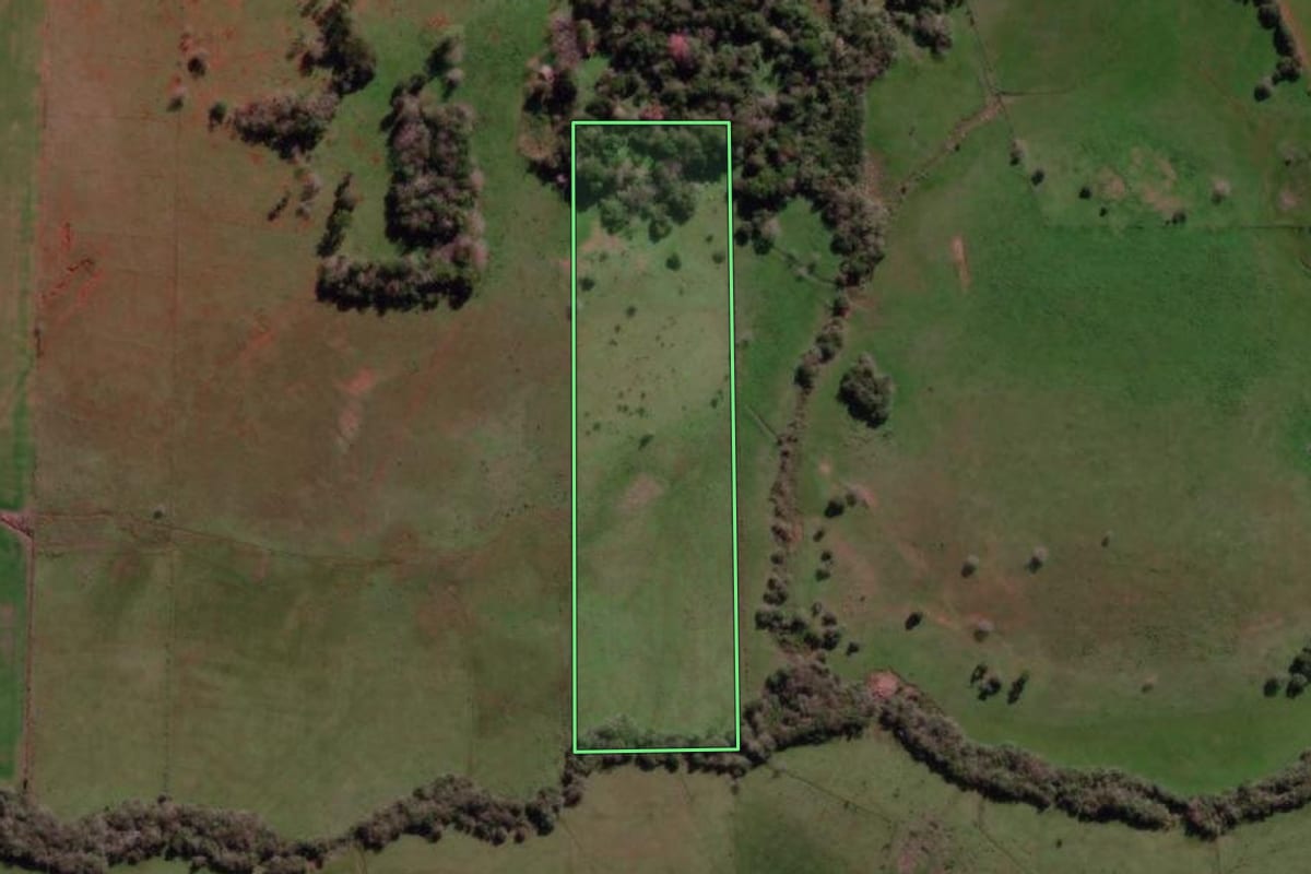 Imagem de satélite do imóvel rural em Garruchos (RS), com o contorno declarado no CAR desenhado por cima.