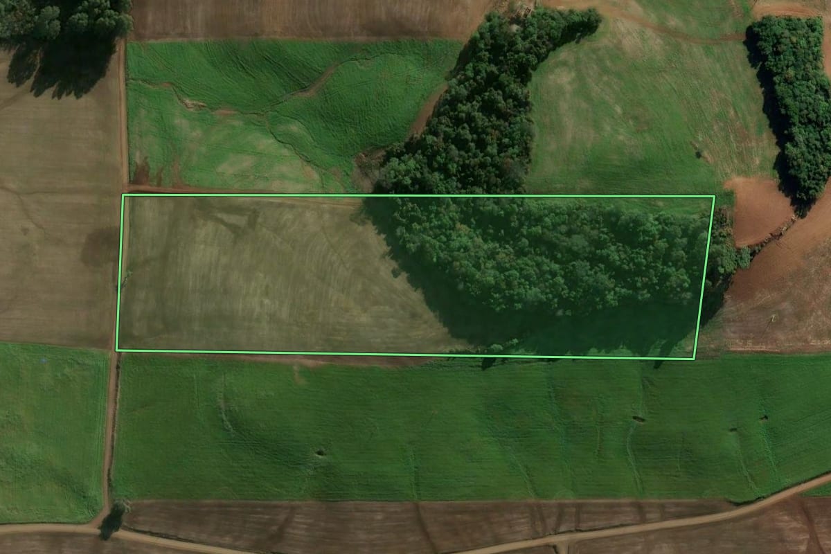 Imagem de satélite do imóvel rural em Gaurama (RS), com o contorno declarado no CAR desenhado por cima.