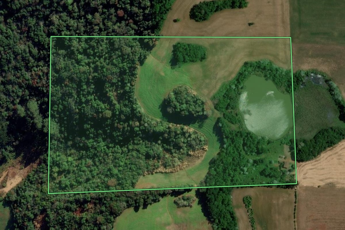 Imagem de satélite do imóvel rural em Gaurama (RS), com o contorno declarado no CAR desenhado por cima.
