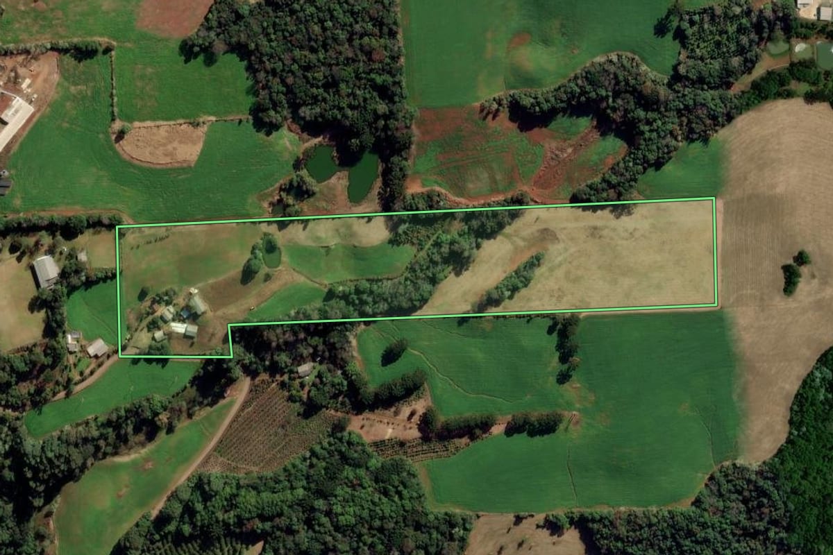 Imagem de satélite do imóvel rural em Gaurama (RS), com o contorno declarado no CAR desenhado por cima.