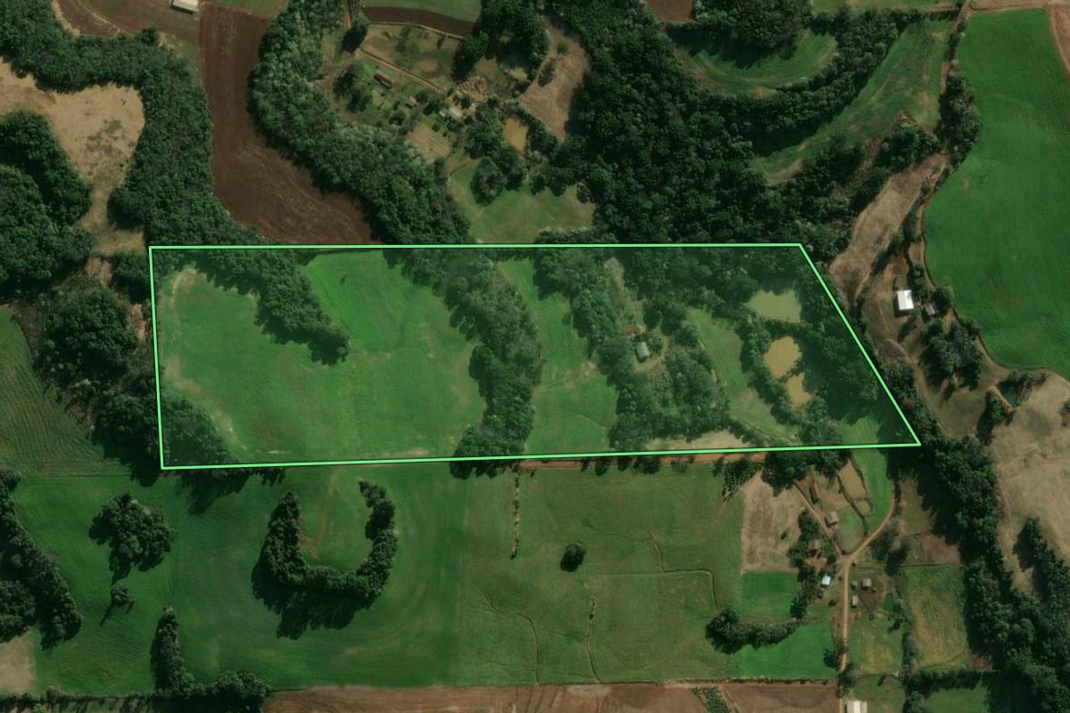 Imagem de satélite do imóvel rural em Gaurama (RS), com o contorno declarado no CAR desenhado por cima.