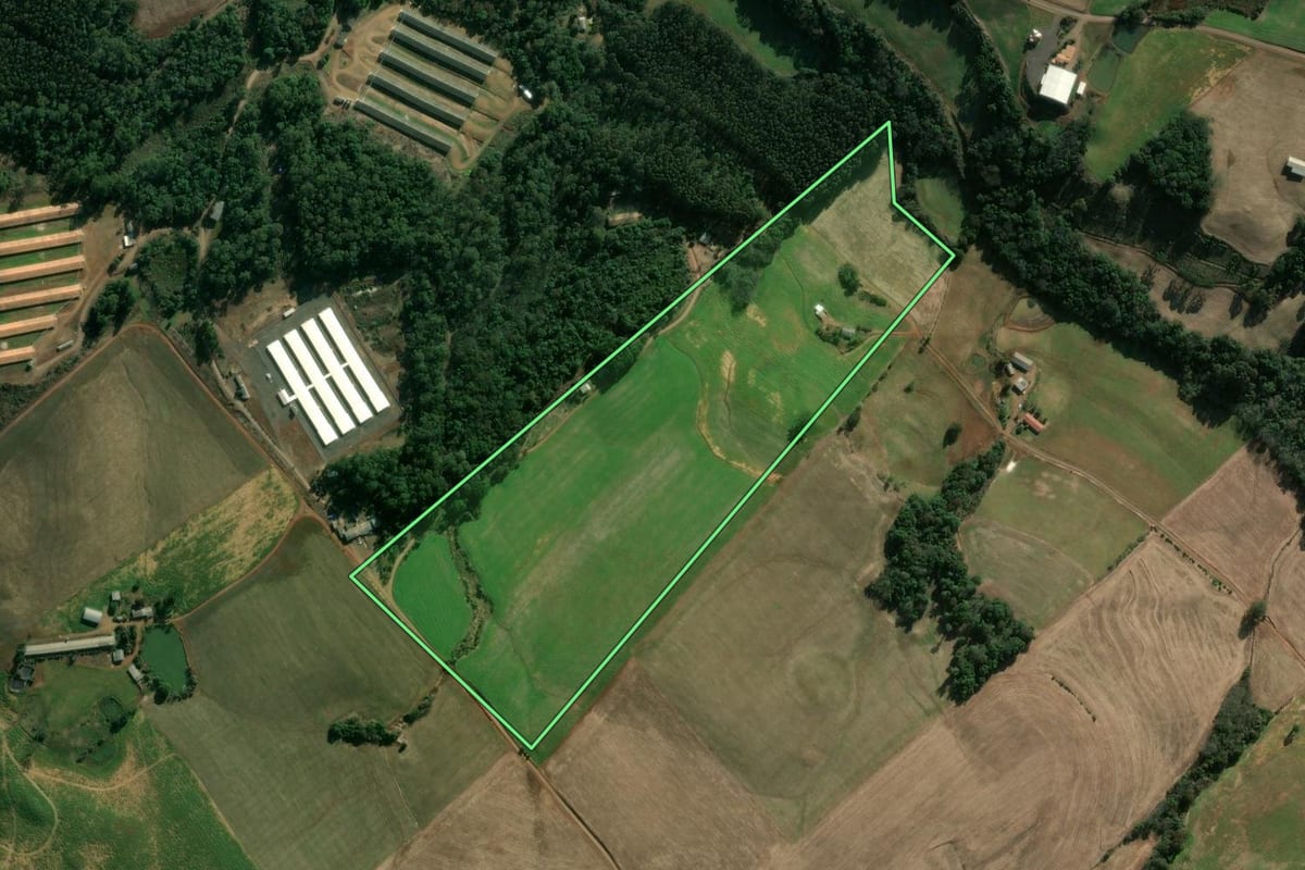 Imagem de satélite do imóvel rural em Gaurama (RS), com o contorno declarado no CAR desenhado por cima.