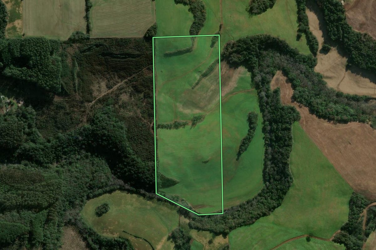 Imagem de satélite do imóvel rural em Gaurama (RS), com o contorno declarado no CAR desenhado por cima.