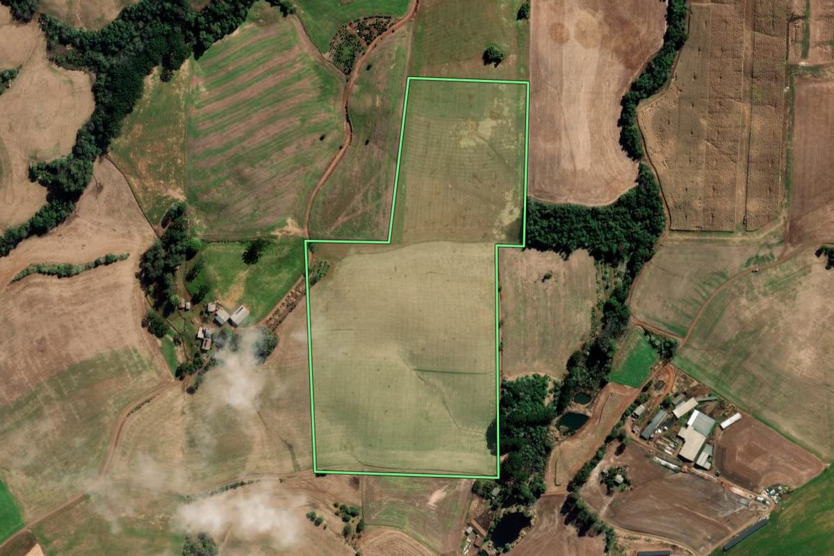 Imagem de satélite do imóvel rural em Gaurama (RS), com o contorno declarado no CAR desenhado por cima.