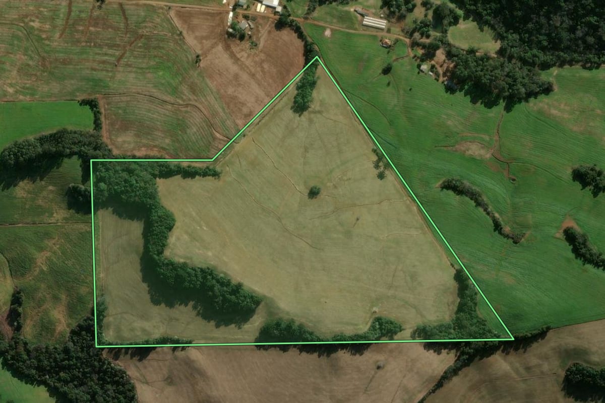 Imagem de satélite do imóvel rural em Gaurama (RS), com o contorno declarado no CAR desenhado por cima.