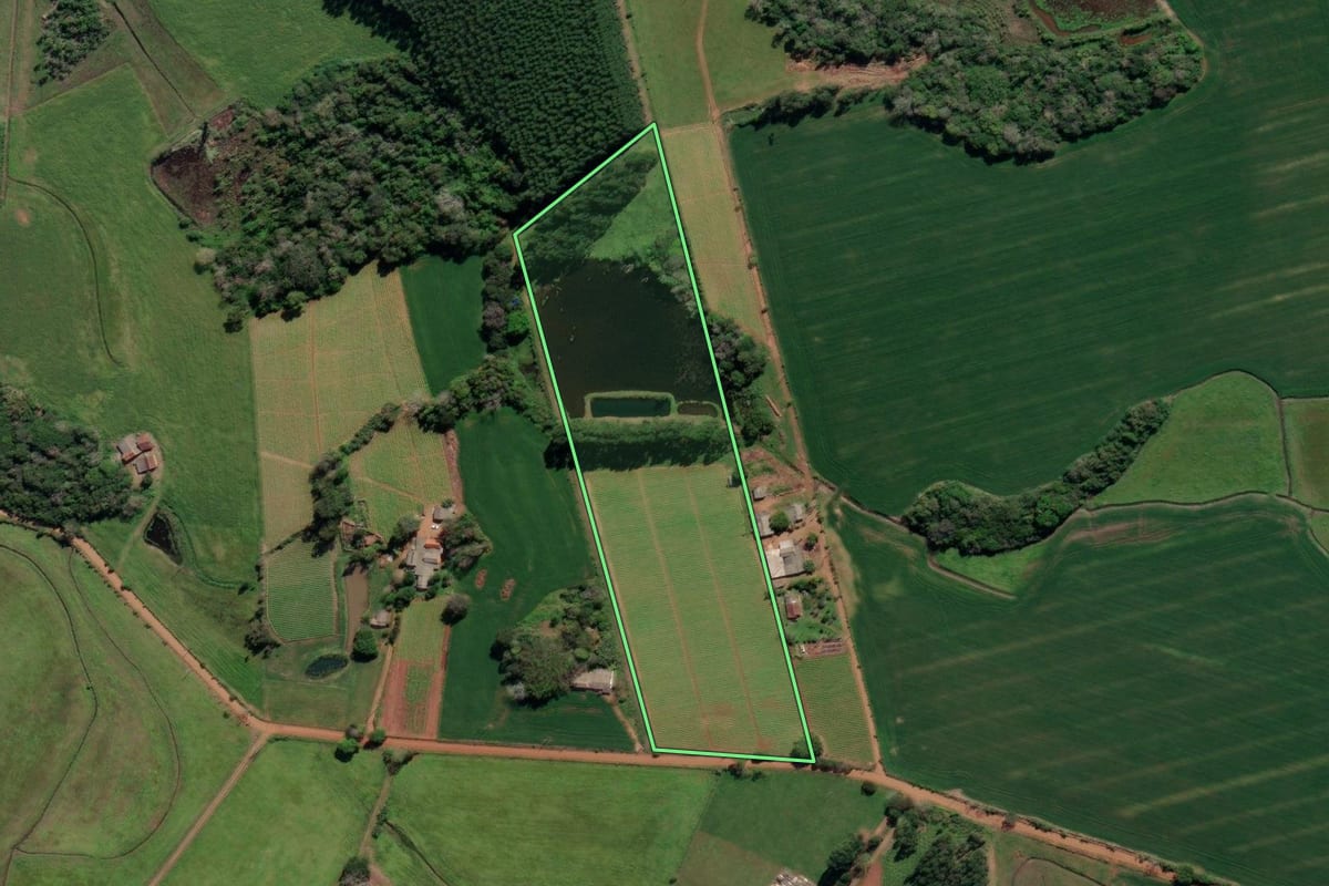 Imagem de satélite do imóvel rural em General Câmara (RS), com o contorno declarado no CAR desenhado por cima.