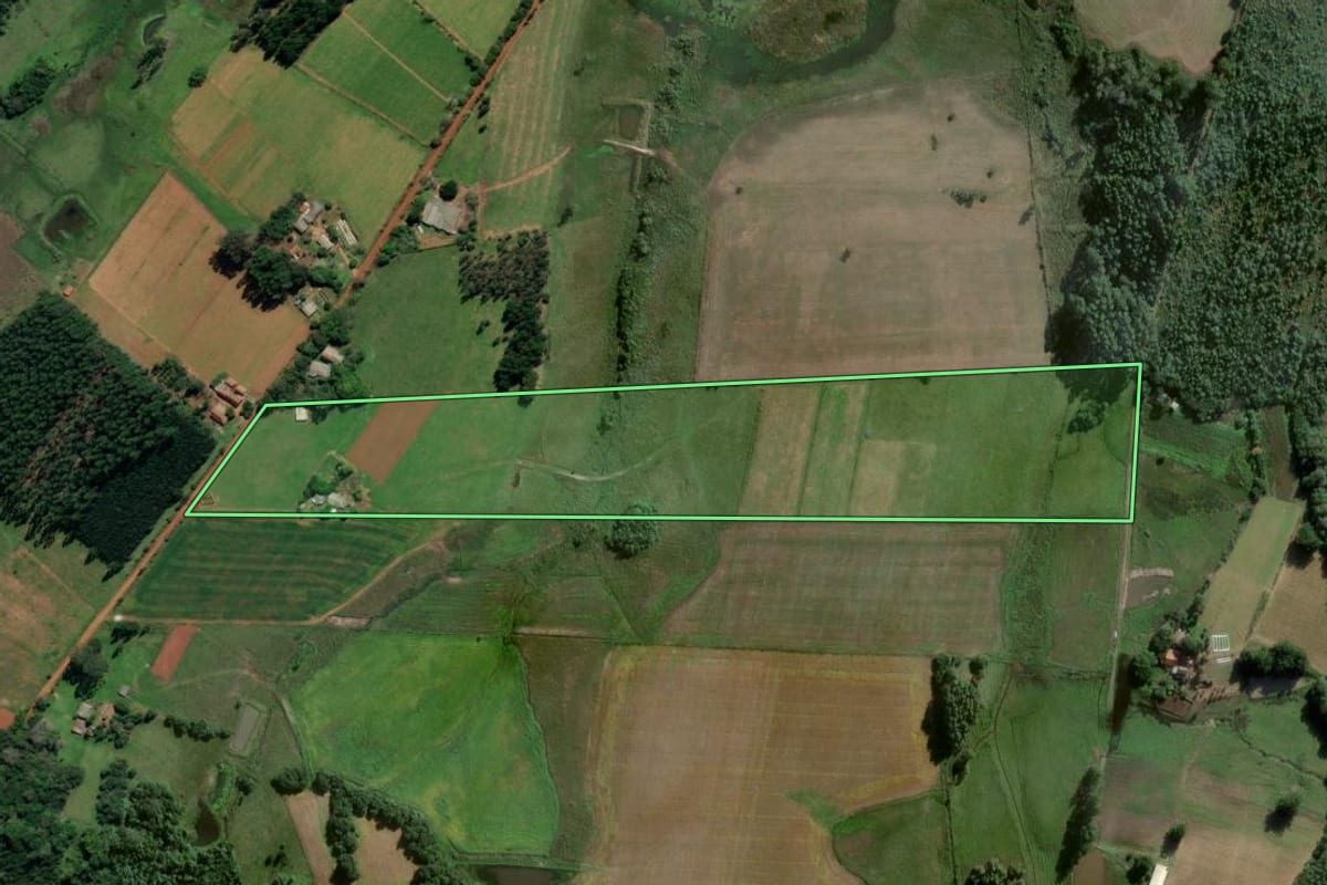 Imagem de satélite do imóvel rural em General Câmara (RS), com o contorno declarado no CAR desenhado por cima.