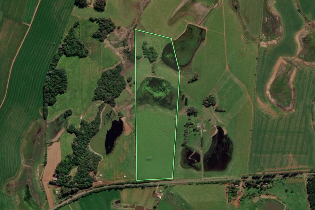 Imagem de satélite do imóvel rural em General Câmara (RS), com o contorno declarado no CAR desenhado por cima.