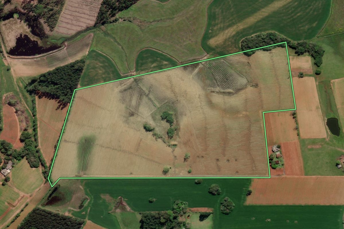 Imagem de satélite do imóvel rural em General Câmara (RS), com o contorno declarado no CAR desenhado por cima.