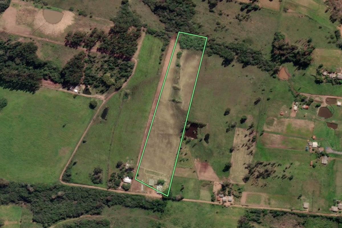 Imagem de satélite do imóvel rural em General Câmara (RS), com o contorno declarado no CAR desenhado por cima.