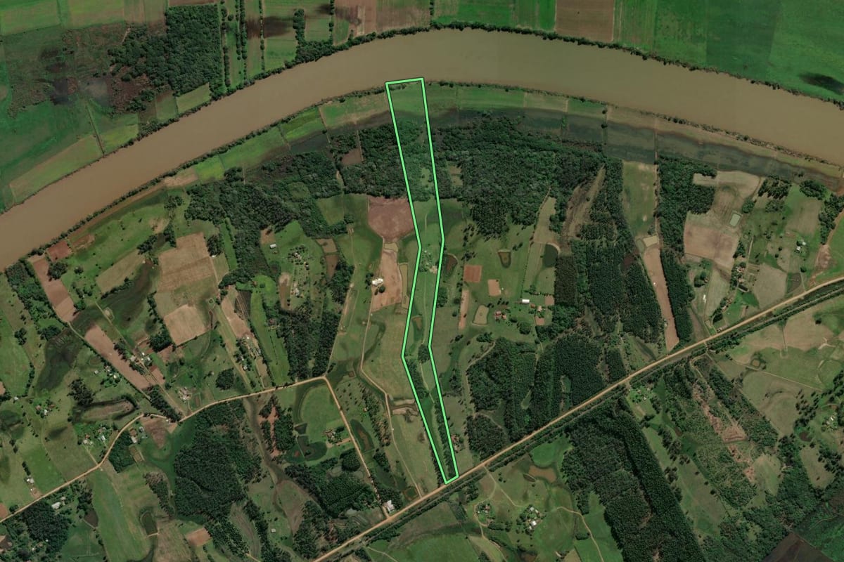Imagem de satélite do imóvel rural em General Câmara (RS), com o contorno declarado no CAR desenhado por cima.