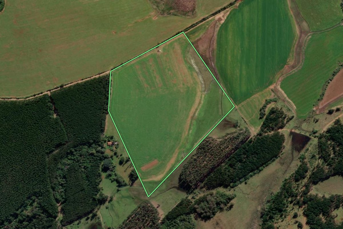 Imagem de satélite do imóvel rural em General Câmara (RS), com o contorno declarado no CAR desenhado por cima.