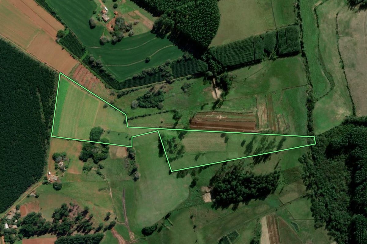 Imagem de satélite do imóvel rural em General Câmara (RS), com o contorno declarado no CAR desenhado por cima.