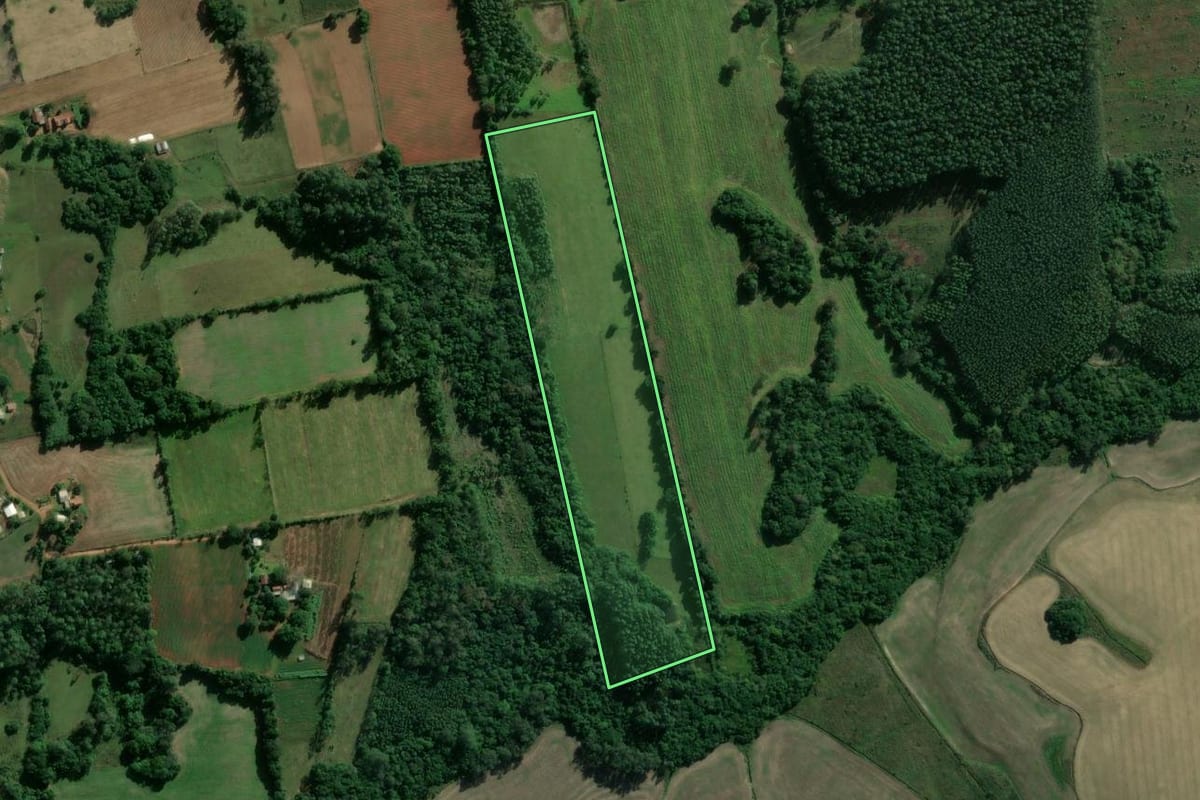 Imagem de satélite do imóvel rural em General Câmara (RS), com o contorno declarado no CAR desenhado por cima.