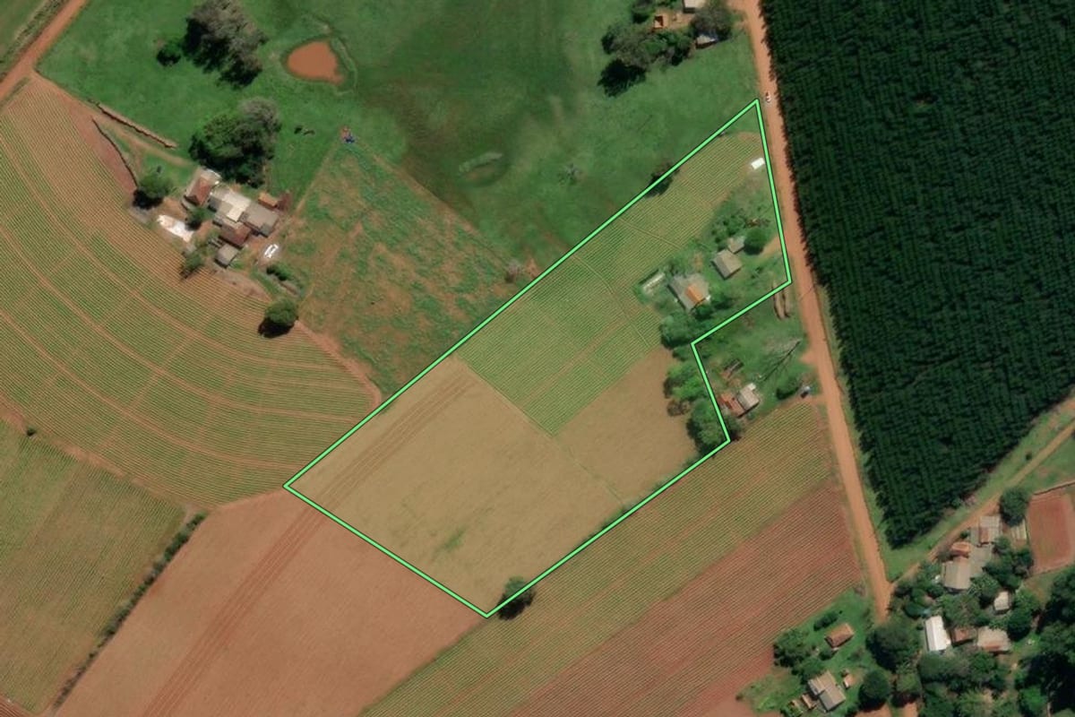 Imagem de satélite do imóvel rural em General Câmara (RS), com o contorno declarado no CAR desenhado por cima.