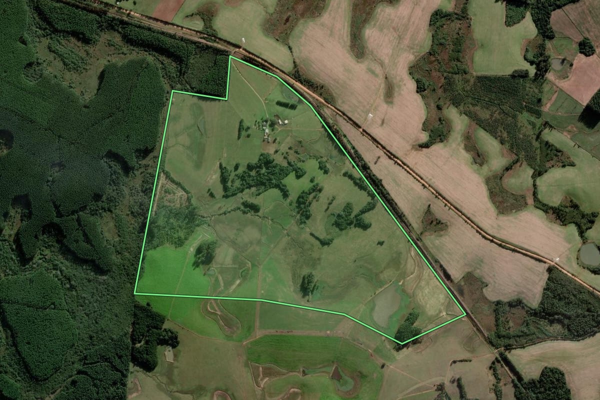 Imagem de satélite do imóvel rural em General Câmara (RS), com o contorno declarado no CAR desenhado por cima.
