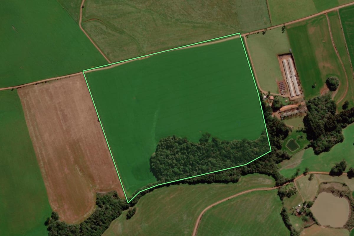 Imagem de satélite do imóvel rural em Gentil (RS), com o contorno declarado no CAR desenhado por cima.