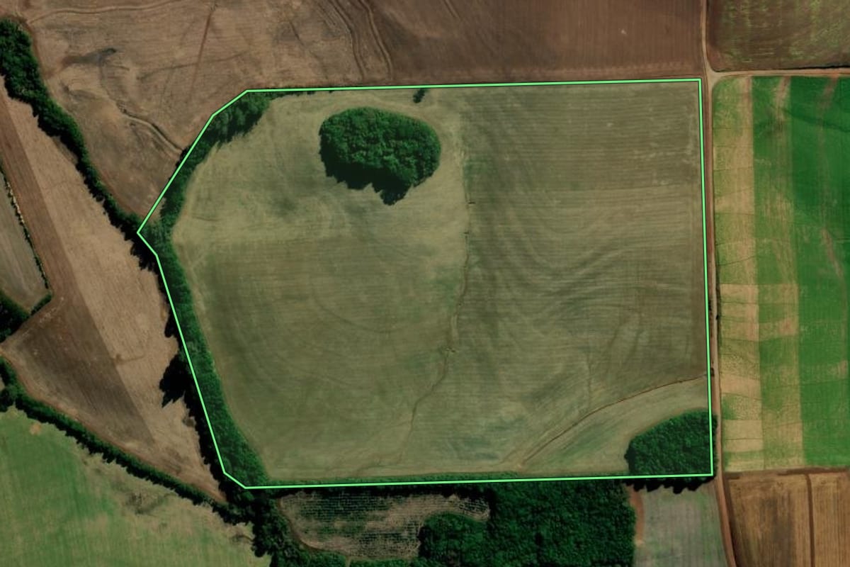Imagem de satélite do imóvel rural em Gentil (RS), com o contorno declarado no CAR desenhado por cima.