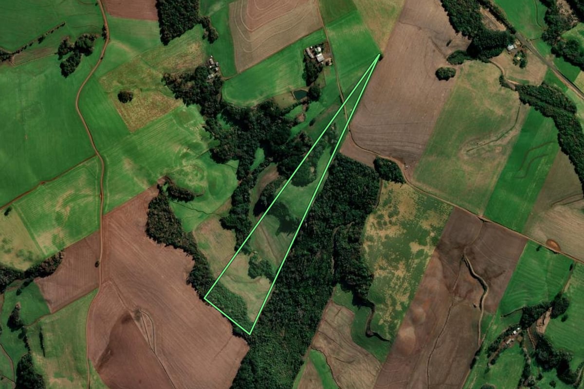 Imagem de satélite do imóvel rural em Getúlio Vargas (RS), com o contorno declarado no CAR desenhado por cima.